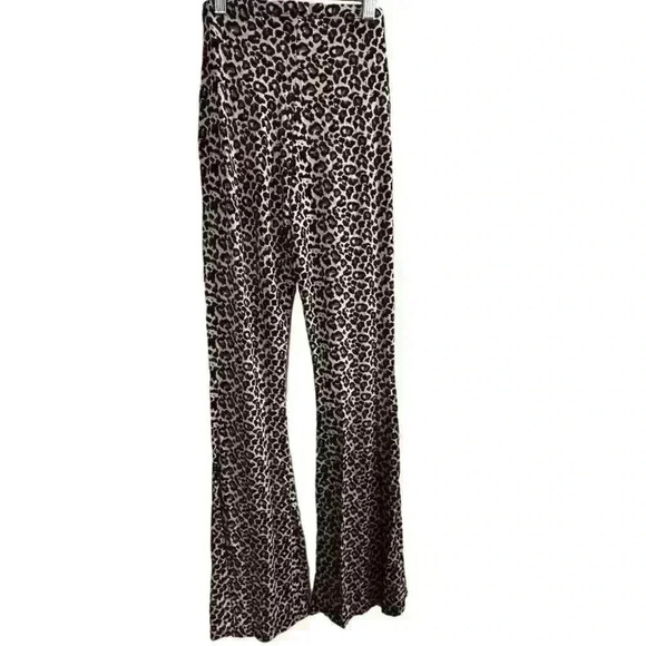 Missguided Women's Size 4 Brown Leopard Print Jersey Flare Pants Casual - Picture 10 of 12